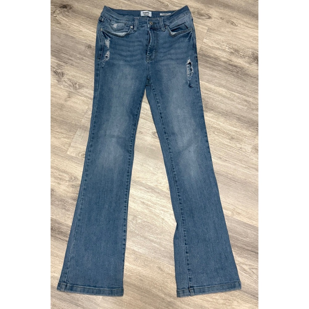 Kensie Vintage Luxe High Rise Bootcut Jeans Distressed Blue Womens Size 4/27